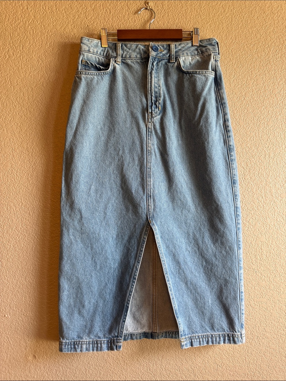 Harper Heritage Denim Midi Skirt with Front Slit